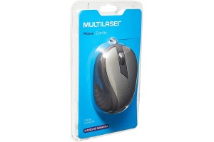 MOUSE MULTILASER EMBORRACHADO CINZA E PRETO COM FIO USB
